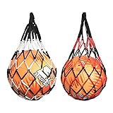 Helweet Basketballnetz Tasche, Tragbare Ballnetz 1 Ball, Robustes Ballnetz, Fußball Netztasche, Basketballnetztasche für Basketball, Volleyball, Fußball, 2 Stück (Schwarz Rot + Schwarz Weiß)