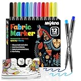 Textilstifte Waschmaschinenfest, 12 Textilfarbe waschmaschinenfest, Waschfeste und Permanente Stoff Marker für T-Shirt Stoffbeutel Schuhe Eingebautes Pal Für Kinder und Erwachsene