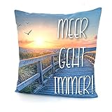 heimtexland ® Outdoorkissen mit Füllung Garten Dekokissen 45x45 schmutz- und wasserabweisend Deko Kissen Outdoor Typ688 Meer geht Immer