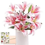 SNAIL GARDEN 12 Köpfe Künstliche Lilien Blumen, 50cm Langer Stiel Lilien Kunstblumen mit 9 Blühende Köpfe & 3 Knospen mit Grußkarte & Papiertüte, Künstliche Blumen für Haus Geschenk Büro Dekor