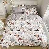 Koudi Hund Tiermotiv Bettwäsche 140x200 Kinder Braun Grau Dackel-Hundemuster Bettbezug Dackel-Hund Kinderbettwäsche Set Wende Motiv Microfaser Jungenbettwäsche mit Kissenbezug 70x90 cm