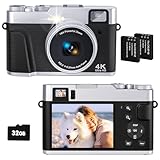CAMKORY 4K Digitalkamera 48MP Fotokamera mit 32G Karte Autofokus Optischer Sucher 16X Zoom Kamera Fotokamera Fotoapparat Kompaktkamera mit 2 Akku Kameratasche Blitz für Anfänger Jugendliche