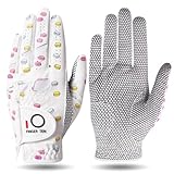 FINGER TEN Golfhandschuhe Damen Leder Linke Rechte Hand 1 Stück, Golf Handschuh Damen Extra Allwetter Griff 3D Performance Weicher Komfort (Weiß, M, Links)