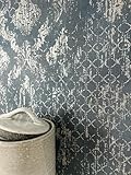 Newroom Tapete Dunkelgrau Vliestapete Ornamente - Glanztapete Vintage Anthrazit Silber Metallic Mustertapete Retro Retro Klassisch inkl. Tapezier-Ratgeber