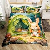 LLSZAHD Orangefarbenes Kaninchen Bettwäsche 200×200cm, Kinderzimmer Muster bettwäsche-Sets, Mikrofaser Bettbezug mit Reißverschluss und Kissenbezug 80×80cm