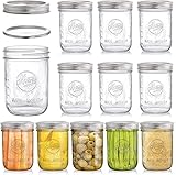 Tebery 12 Stück Mason Jars 16oz Einmachgläser mit Deckel, Etiketten, Vorratsgläser für Marmelade, Honig, Hochzeitsgeschenke, Babynahrung