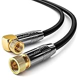 deleyCON 5m SAT Antennenkabel Satellitenkabel Koaxialkabel - HDTV Full HD 4K - F-Stecker 90° Gewinkelt zu F-Stecker Gerade - Schwarz