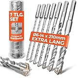 BAUBECK SDS Plus Bohrer Set für Beton [7tlg - Ø6-14 & 210mm lang] 4 Schneiden - Langlebige Betonbohrer aus 40CR Stahl für Präzise Ergebnisse - Bohrer Set Beton Schlagbohrer SDS Bohrer Stein
