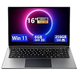 16-Zoll-Laptop, tragbarer Laptop mit 8GB DDR und 256GB SSD,erweiterbar auf 1 TB.Pentium-Quad-Core-Prozessor bis zu 2,64 GHz.9000-mAh-Akku.Mini-HDMI-Schnittstelle.Dualband-WLAN.Webcam.Schlanke Laptops