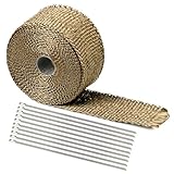 Hitzeschutzband Auspuff, 5M*5CM Auspuff Dichtband gelb mit 10 Kabelbinder Edelstahl, Basalt-Heizband, Krümmer-Heizband für Motorrad-Krümmer