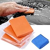 Huiguli Reinigungsknete Auto, 3 Stück Auto Reinigungsmasse mit Handtuch, Lackreinigungsknete zur Lackpflege, Magic Car Clay Bar (300g,Orange)