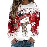 Weihnachtspullover für Damen, geeignet für Teenager Mädchen, langärmeliges Sweatshirt mit Rundhalsausschnitt, niedliche Rentier-Grafik-Weihnachtshemden (Red, M)