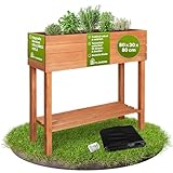 TTL GARDEN Balkon Hochbeet S 80x30x80cm aus Holz - Pflanzkasten & Blumenkasten mit Ablageboden & Folie - Tannenholz wetterfest - Pflanzbeet Kräuterbeet Blumenbeet für Garten Balkon Terrasse - Braun
