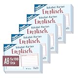 Häfft® 5er-Pack Vokabel-Karten A8 Englisch liniert, 500 Stück, mit Ampel-Prinzip für das Langzeitgedächtnis - passend für gängige Lernboxen, handlich für unterwegs