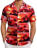 COOFANDY Herren Hawaiihemd Funky Kurzarmhemd Freizeit Urlaub Hemden Sommerhemd Stylish Bedruckter Strand Hemd Hawaii-Hemden für Herren Aloha Shirt Sonnenuntergang 3XL