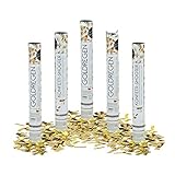 Relaxdays 5 x Party Popper 40 cm im Konfettikanonen Set, Konfetti Bombe für Hochzeit und Geburtstag, Konfetti Shooter 6-8 m Effekthöhe, Gold metallic