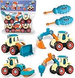 aovowog Bagger Spielzeug ab 3 4 5 Jahren für Jungen,4 in 1 BAU Jungen Sandkasten Sandspielzeug Engineering Set,Zerlegen DIY Baufahrzeuge Lernspielzeug für Kinder