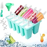 Eisformen Silikon, 10 Hohlräume Eis Am Stiel Formen, Antihaftend DIY Amüsant Eis Form, Eis Am Stiel Formen Mit Silikontrichter Und Reinigungsbürste, BPA-Freie, Grün