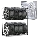 Ansobea Reifenregal 8 Reifen, Reifenständer 107 x 46 x 117cm,Felgenbaum für Autoreifen Ladekapazität 180kg,Felgenregal mit Reifenschutzhülle,Höhenverstellung Lagerregale für Reifen,für Garage Keller