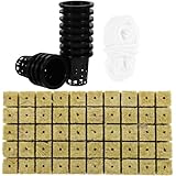 Hohopeti Hydroponisches Pflanzen anzuchtset mit Mineralwollepflanzwürfeln und Selbstbewässernden Pflanzkörben Inkl Dochtschnur für Blumen Kräuter und Gemüse Drinnen und Draußen