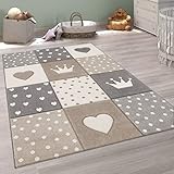 Paco Home Teppich Kinderzimmer Junge Mädchen Kinderteppich Spielteppich Kurzflor 3D Optik Pastell Punkte Herzen Krone, Grösse:120x170 cm