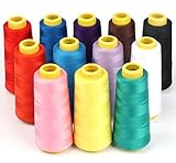 ilauke 12tlg. mehrfarbige Overlockgarn Nähgarn 40/2 Overlock Garn je Kone 1500 Meter (1640 Yard) 100% Polyester und Umweltfreundlich (12 new)