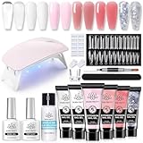 Born Pretty Polygel Starter Set mit UV Lampe, Nagelset Gelnägel Starterset 6 Farben Transparent Weiß Nude Rose Glitzer Polygel Nägel und Slip Solution Base Top Coat Acrylnägel Nagelverlängerung Kit