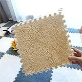 28 Stück Puzzleteile Teppich Plüsch Schlafzimmer Teppich Flauschig Weich & Schutz Boden Kissen Matten, ineinandergreifender Plüsch Flauschige Teppich Kletterbereich Teppich Quadrate Puzzle