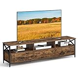 VASAGLE TV-Schrank, Lowboard für Fernseher bis zu 80 Zoll, 178 cm lang, Fernsehtisch mit 3 Schubladen, 3 offenen Fächern, 40 x 178 x 50 cm, Wohnzimmer, Stahlgestell, vintagebraun-schwarz LTV302B01