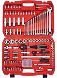 FAMEX 568-44 Steckschlüsselsatz 125-tlg. - Ratschensatz Werkzeug Set, Ratschenkasten, Nusskasten - Nüsse mit Wellenprofil - 12,5 mm (1/2') und 6.3 mm (1/4') - Bit-Einsätze