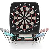 Physionics® Elektronische Dartscheibe - viele Spiele, mehr als 100 Spielvarianten, 12 Dartpfeile, 100 Ersatzspitzen, Netzteil, bis 16 Spieler, 3 Modelle (Modell 1 - Quadratische Form ohne Türen)