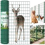 Amagabeli Maschendrahtzaun 120cm höhe steckzaun 20M Rostfrei Gartenzaun Zaun PVC-beschichteter 100 x 100mm 2.1 mm Drahtzaun Maschendraht Wildzaun/Hundezaun Grünen Drahtgitter Kaninchendraht