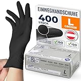 ISC Hygiene & Safety Nitrilhandschuhe L, Einweghandschuhe, Einmalhandschuhe, Kochhandschuhe Lebensmittel - 400 Stück Größe 9 Large schwarz - puderfrei non latex latexfrei - Gummihandschuhe Einweg
