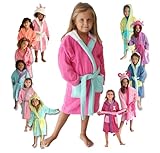 LEBENGOOD - Bademantel für Mädchen, 100% Baumwolle OEKO-TEX®, 2 Taschen, Gürtel, Kapuze, Weicher Plüsch Mit Stickerei