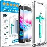 XeloTech 9H Schutzglas für iPhone 8 PLUS /7 PLUS (2 Stück) mit Schablone - 9H Hartglas Panzerfolie, Displayschutzfolie, Schutz Folie