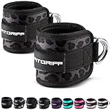 FITGRIFF® Fußschlaufen V1 (gepolstert) - für Fitness Training am Kabelzug - (2 Stück) Ankle Straps für Frauen und Männer (Leopard)