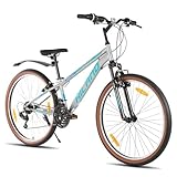 HILAND 26 Zoll Mountainbike für Herren und Damen, 21 Gänge Mountainbike, hochfester Stahlrahmen, V-Bremse, Hardtail MTB für Erwachsene, Grau