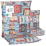Beo® Turin Niedriglehner Gartenstuhl-Auflagen | 4er Set Sitzkissen Outdoor | Waschbar, Atmungsaktiv, UV-beständig | Made in EU, Öko-Tex Standard | Extra Dicke Polsterauflage