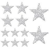 JJUNW Bügelbilder Stern Patches, 12 Stück Glitzer Strass Flicken zum AufbüGeln, Stern Aufbügelbilder Aufkleber 8/6/4cm Strass Star Applikation Aufnäher für DIY Kleidung Hose Hut Schuh Rucksack(Silber)