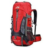 GAXIO Wanderrucksack 70L Nylon Trekkingrucksack Bergsteigen Rucksack Campingrucksack Für Bergstäte klettern Trekking Sport Travel Camping (Rot)