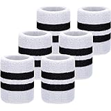 Julymall Sport-Armbänder, saugfähig, für Fußball, Basketball, Laufen, Sport, Weiß mit schwarzen Streifen, 6 Stück