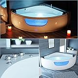 Tronitechnik® Eckbadewanne mit Whirlpool 135x135cm mit Sitz, Acrylwanne für Zwei Personen, Eck-Badewanne mit Armatur, freistehend und vormontiert, Indoor Whirlpoolbadewanne mit LED