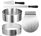 Yallmie Tortenboden Schneidehilfe, 5 Stck Torten ZubehöR Edelstahl TortenzubehöR Set Mit Tortenring Verstellbar 24-30cm, Streichmesser, Kuchenform Torten Schneidehilfe Heber, Konditormesser