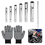 Rohrsteckschlüsselsatz mit Handschuhen 7-tlg, Größen 8-19mm Sechskant-Steckschlüssel Set Spüle Montage-Satz, Set Rohrsteckschlüssel-Satz für Zündkerzen, Spüle Renovierung und Einbau, Wartung