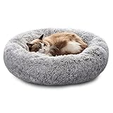 Pisi Bili Katzenbett rund 50 cm Waschbar Abnehmbarer Bezug Plüsch flauschig orthopädische Kissen kleine Hunde Welpen Donut Katzenkorb Kuschelbett katzenhöhle Grau