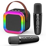 Dislocati Karaoke Maschine mit 2 Karaoke Mikrofon Bluetooth, Geschenk Spielzeug Junge 3-12 Jahre Tragbarer Karaoke Set mit DSP & LED-Lichtern Ideal für Familienfeiern, Partys & Outdoor