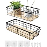 Liseng 2 Stück Metallkörbe, Schwarz Badkorb Organizer, Drahtkörbe Wandhänge, Stapelbar für Küche, Obst Snacks,Badezimmer, Büro