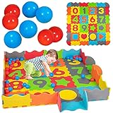 93-teilig Baby Puzzlematte mit Rand Bällen Spielmatte Spielteppich Krabbelmatte Puzzleteppich Bällebad Schaumstoff Bodenpuzzle Puzzle Kinder bunt Symbole & Zahlen