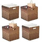 OMERAI Weidenkorb, Weidenkörbe, Rattan, Regalkorb, Würfel, Aufbewahrung, quadratisch, faltbar, braun, handgewebt, Organizer, Ombré-Körbe, 4 Stück, 11,8 x 11,8 x 11,8 x 11,8 cm