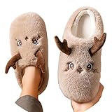 Generisch Flauschige Hausschuhe Damen Pantoffeln, Gemütliche Winter-Hausschuhe für Unisex mit Sohle für Komfort und Wärme im Innenbereich weiches Fleece rutschfestes Design perfekt für